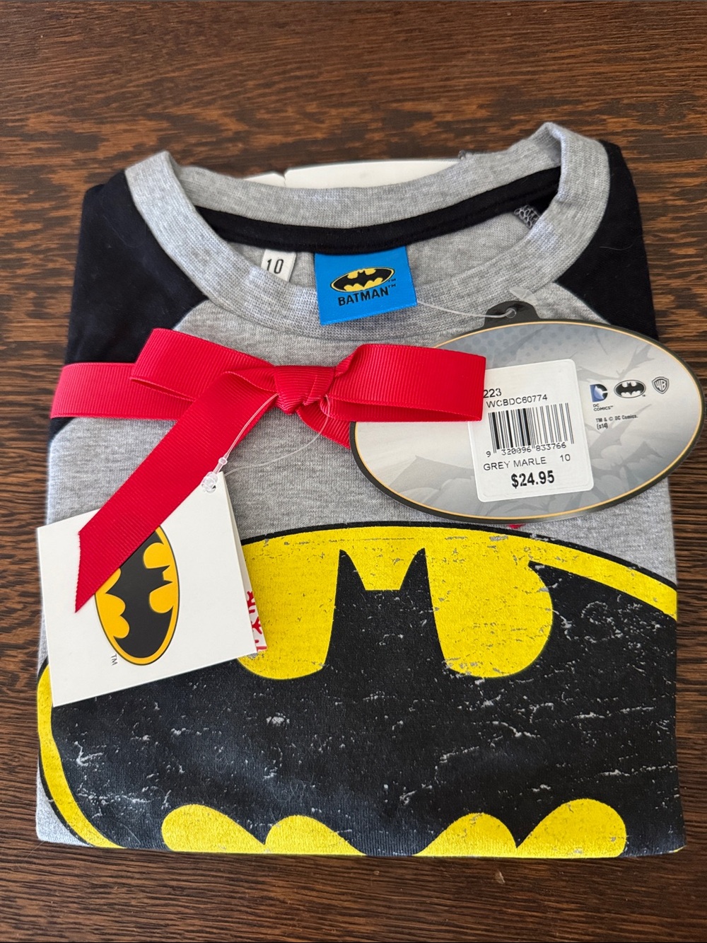 Batman Grey, Black & Yellow Logo Raglan Tee
